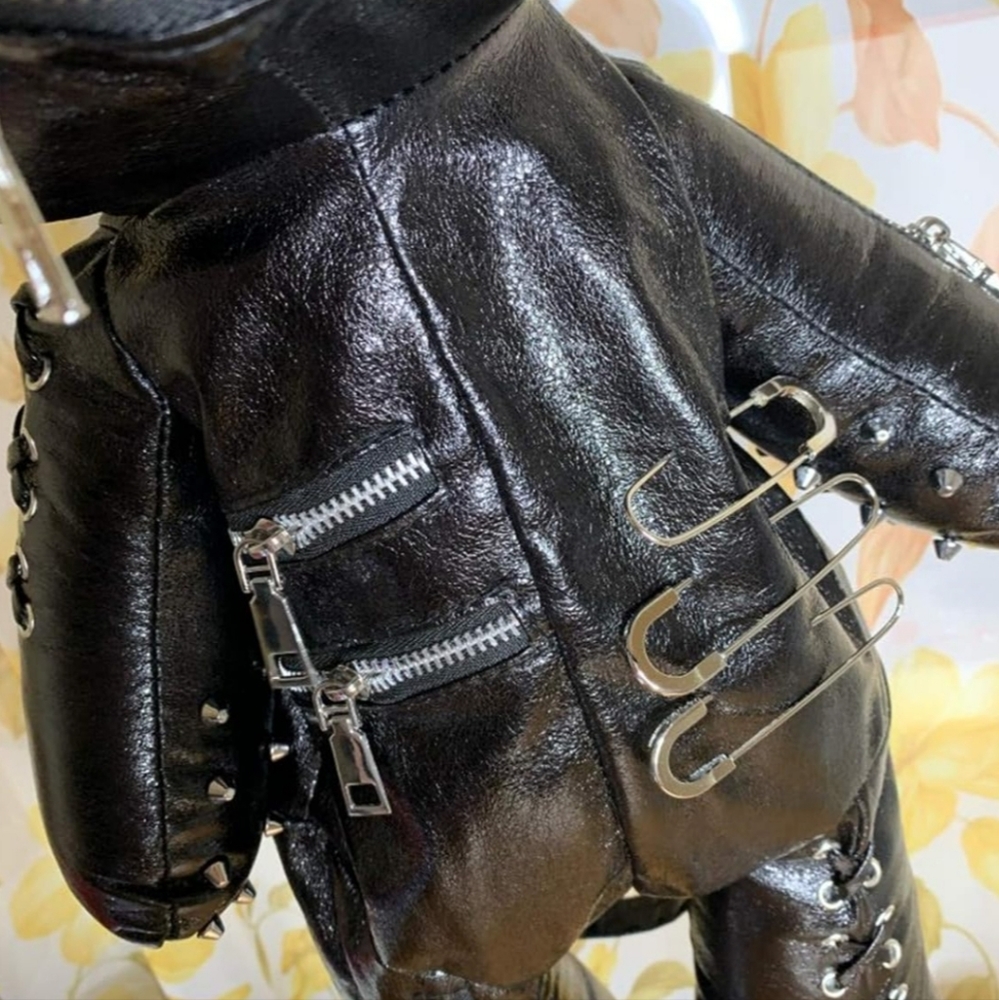 Black Leather Punk Goth Bear Backpack Purse - Picture 6 of 6